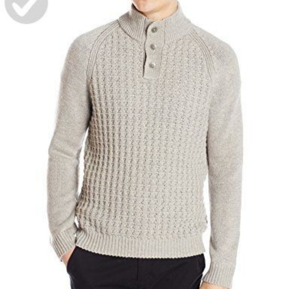 Calvin Klein Jeans Sweater Mens S Grey Waffle Knit Mock Neck Pullover Wool Blend